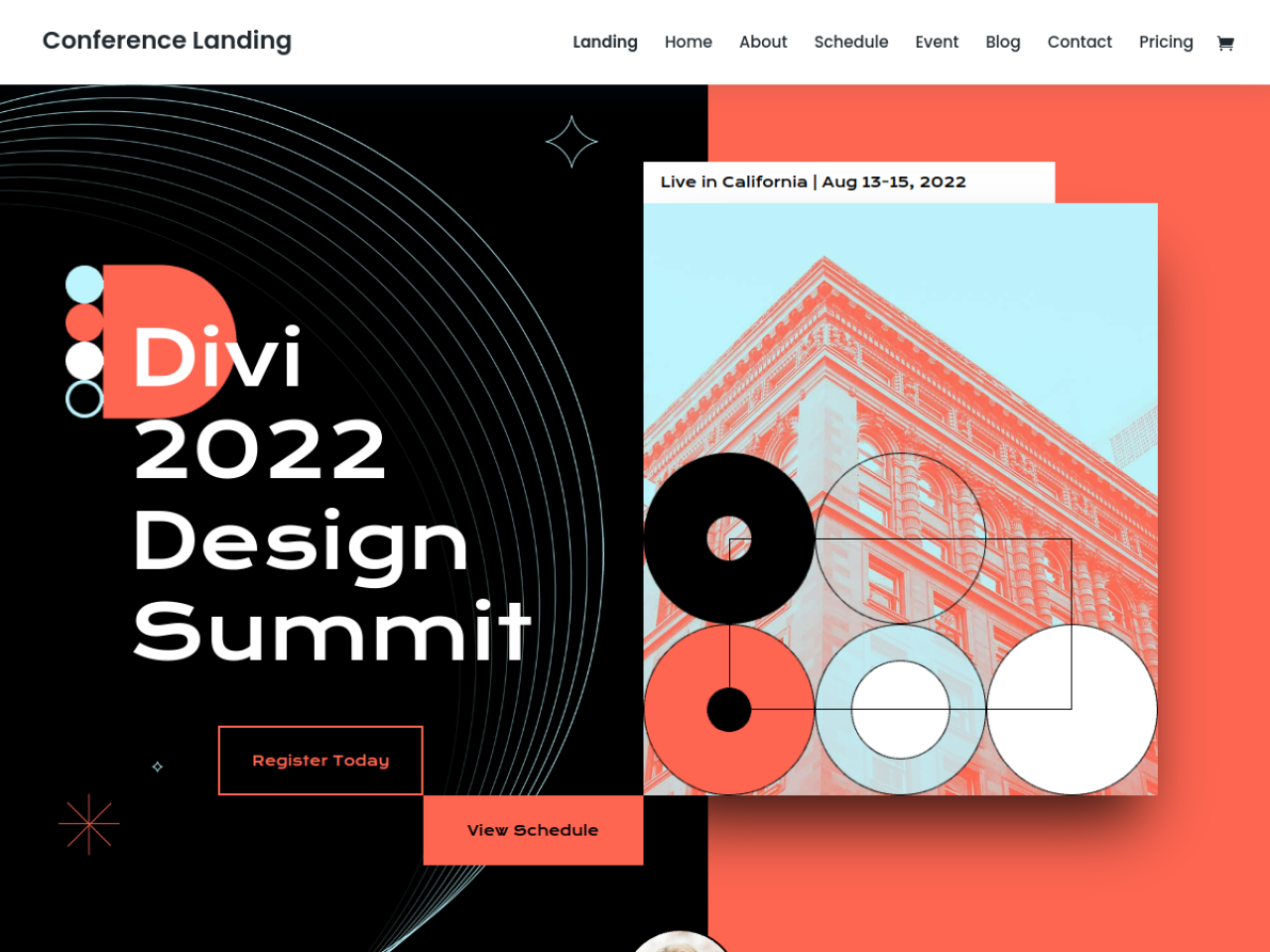 Conference Landing (Elegant Themes) Anteprima del modello esterno Conference Landing pubblicato da Elegant Themes
