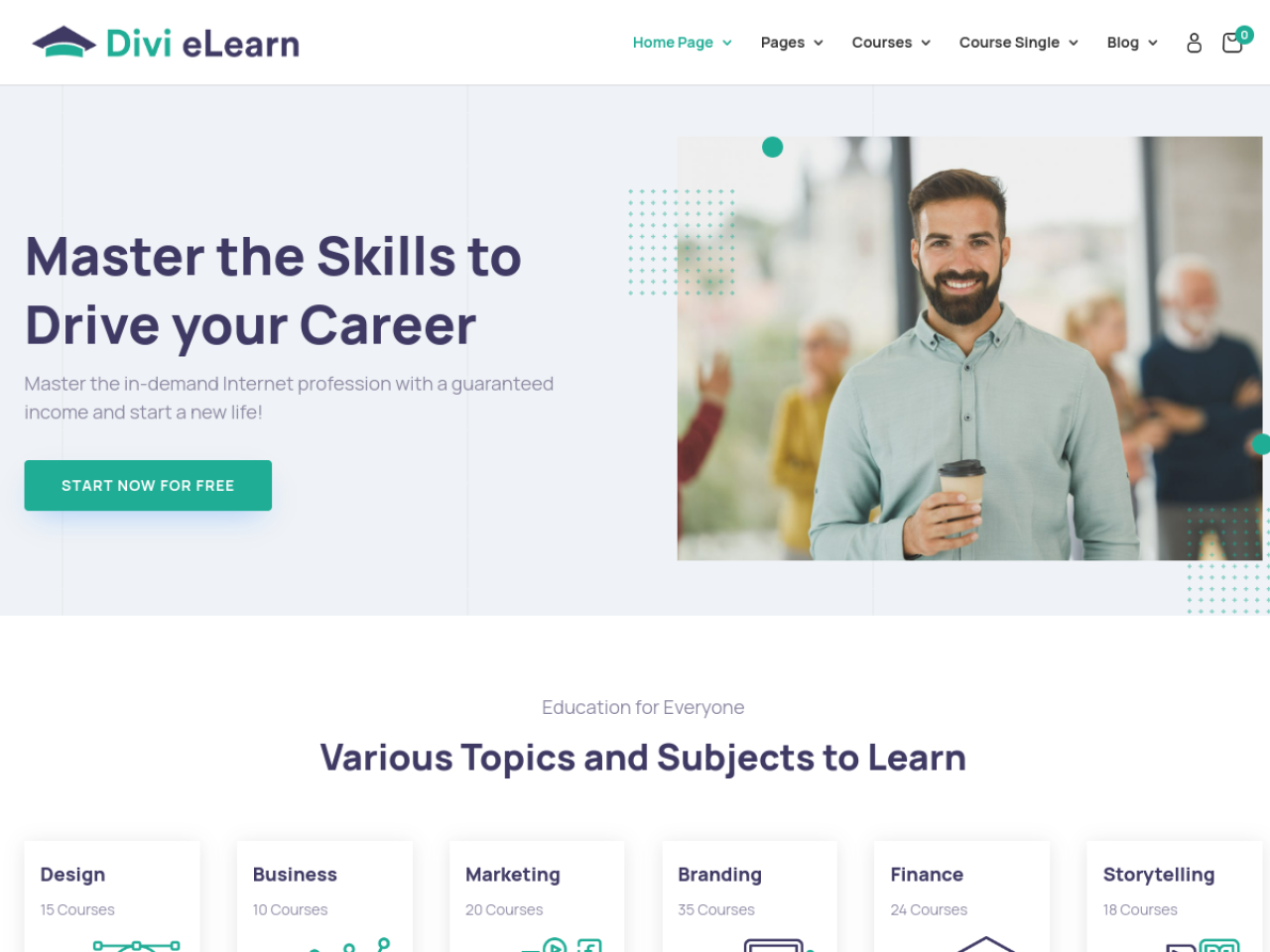 Anteprima del modello esterno Divi LearnDash pubblicato da Powdi Themes