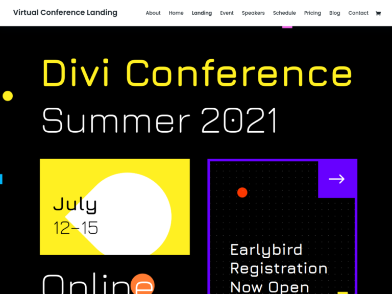 Anteprima del modello Virtual Conference Landing — Eventi virtuali pubblicato da Elegant Themes