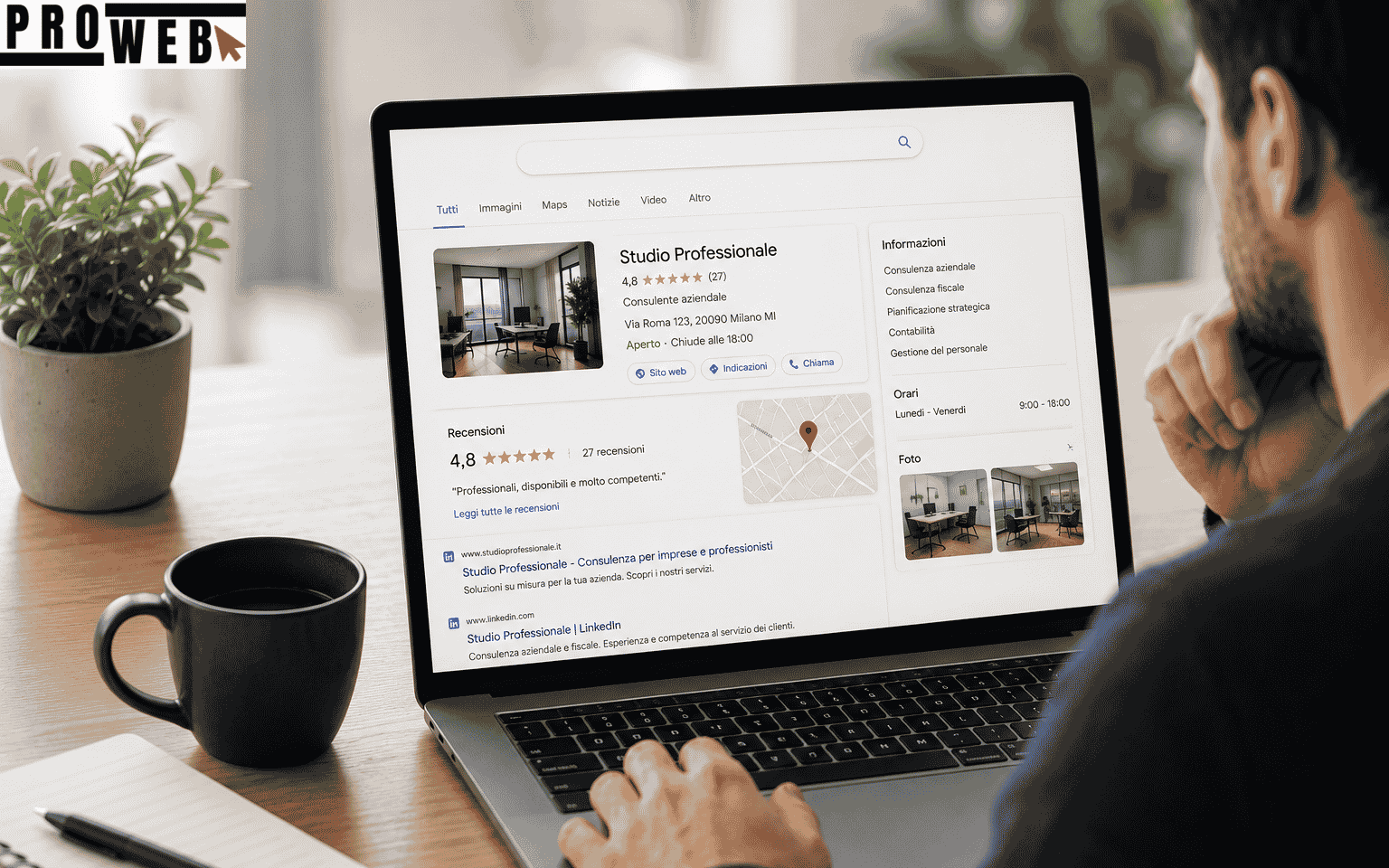 Cliente che cerca online informazioni su un'azienda prima di contattarla