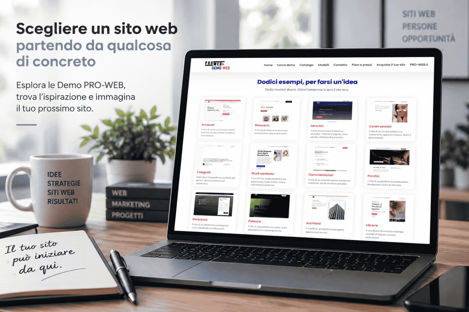 Demo siti web PRO-WEB con esempi di siti per diverse attività professionali